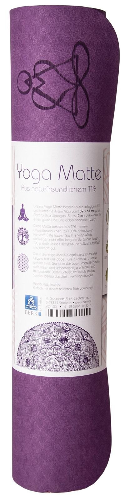 Yogamatte TPE ecofriendly - dunkellila/zartlila 6mm zweischichtig mit Blume des Lebens