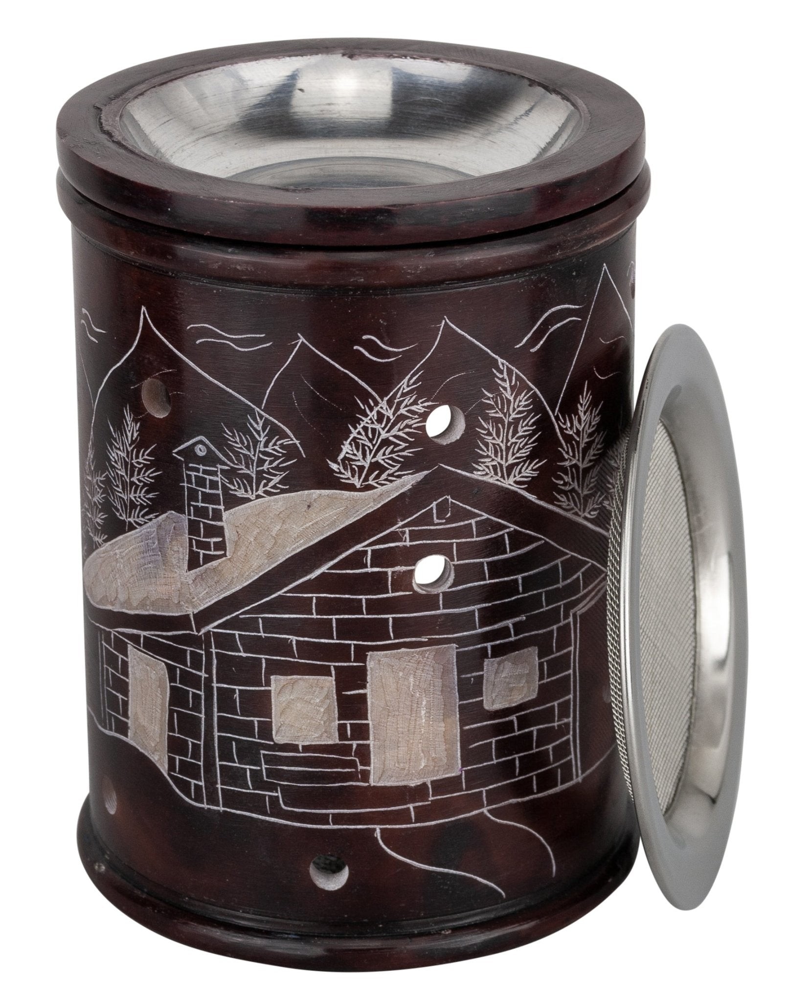 Speckstein Rauchgefäß mit Sieb & Schale, braun, Almhütte
