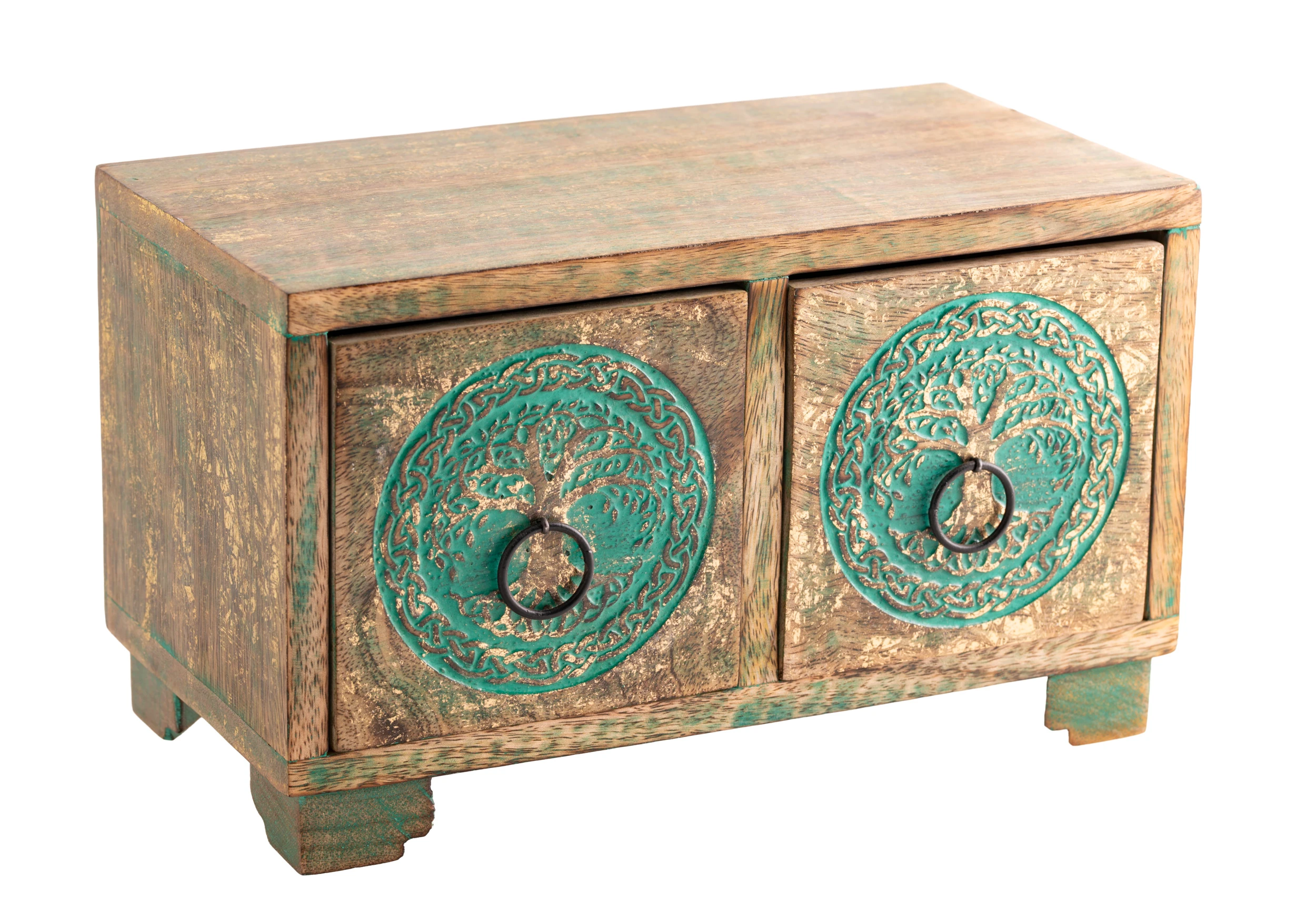 Holzschränkchen Baum des Lebens grün/gold