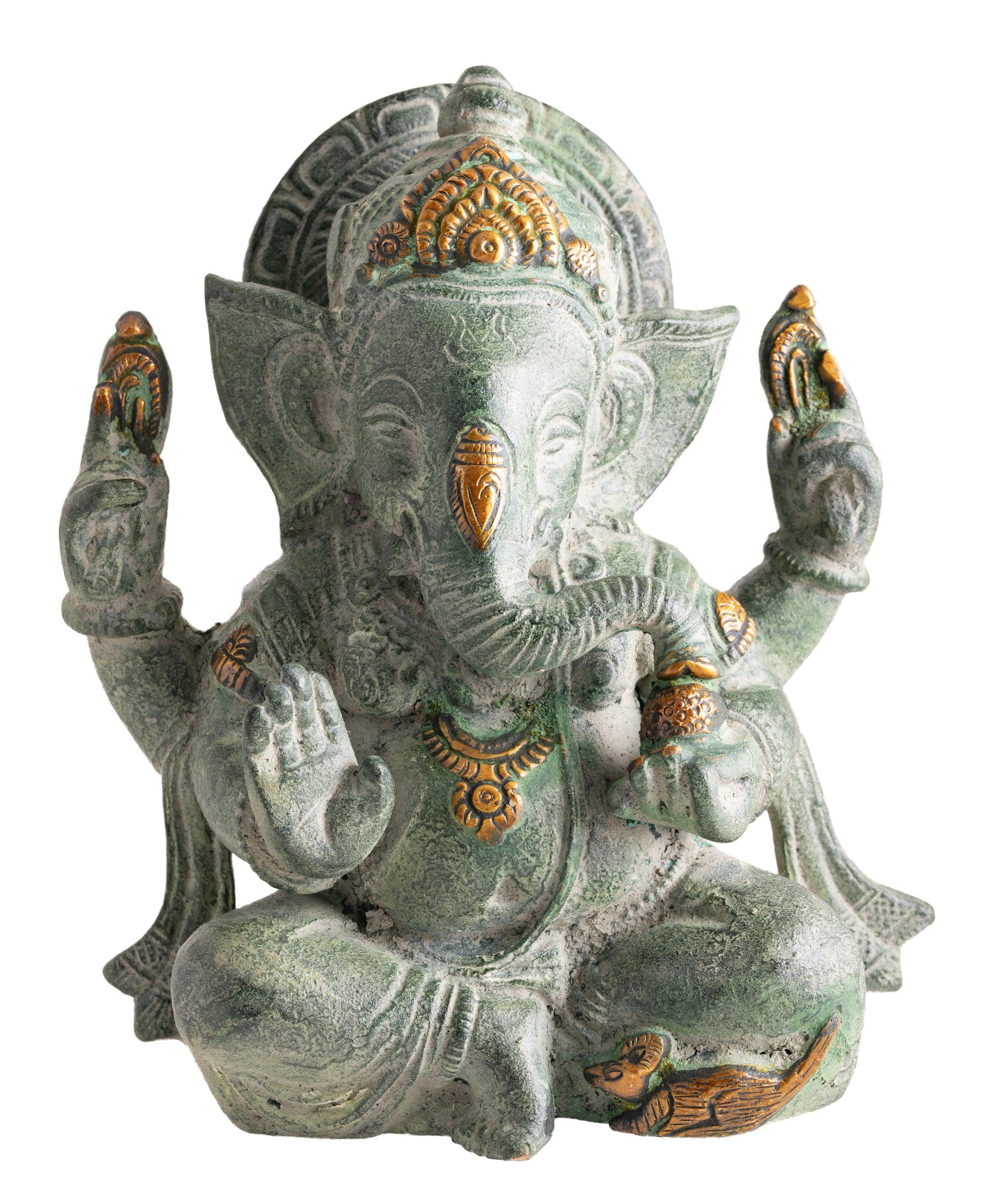 Ganesh Messing mit antik Grün und Gold Finish