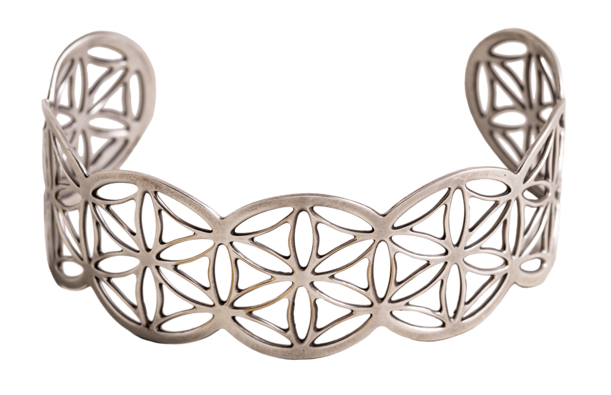 Blume des Lebens Armreif klein, Messing versilbert