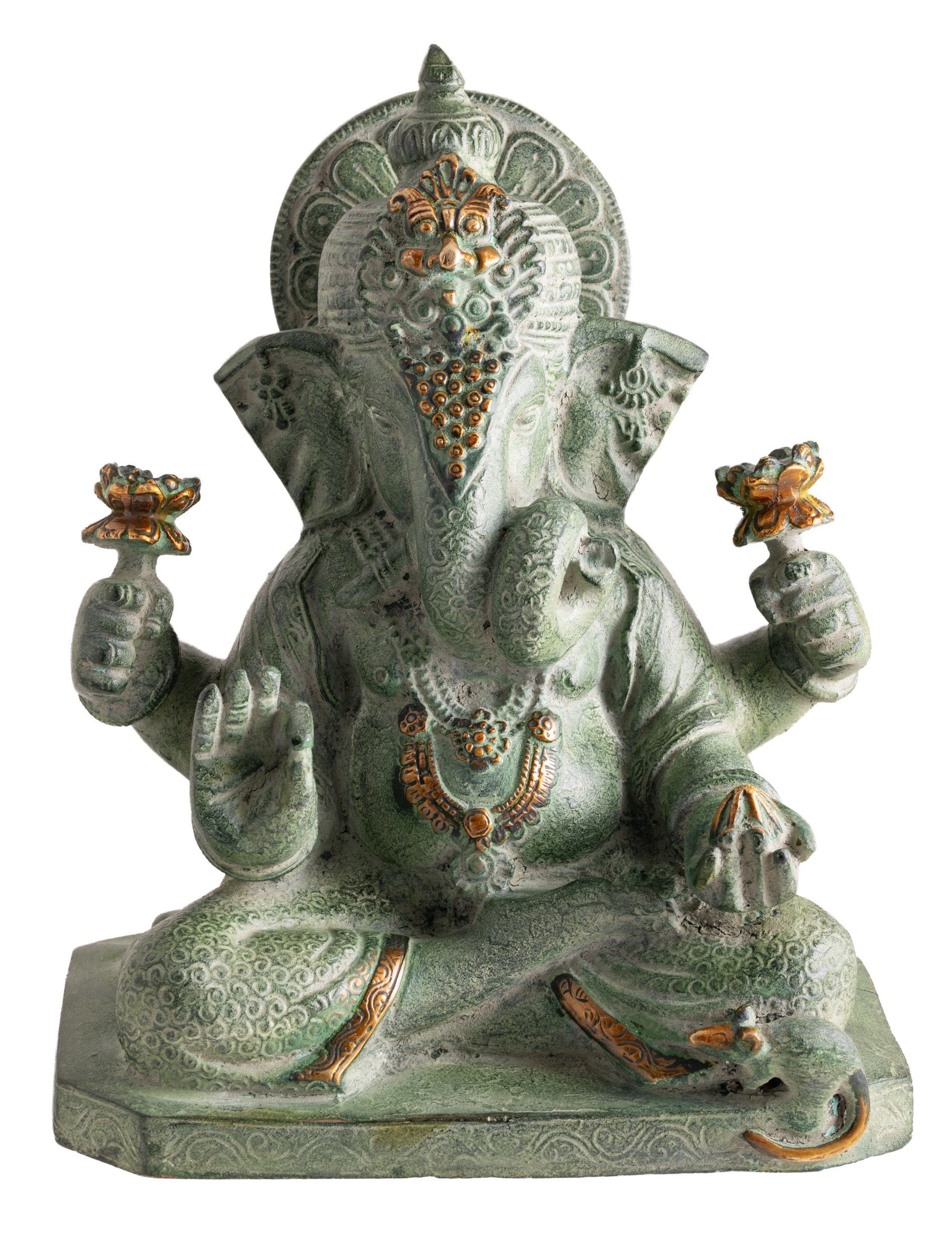 Ganesh antik Grün mit Gold Finish