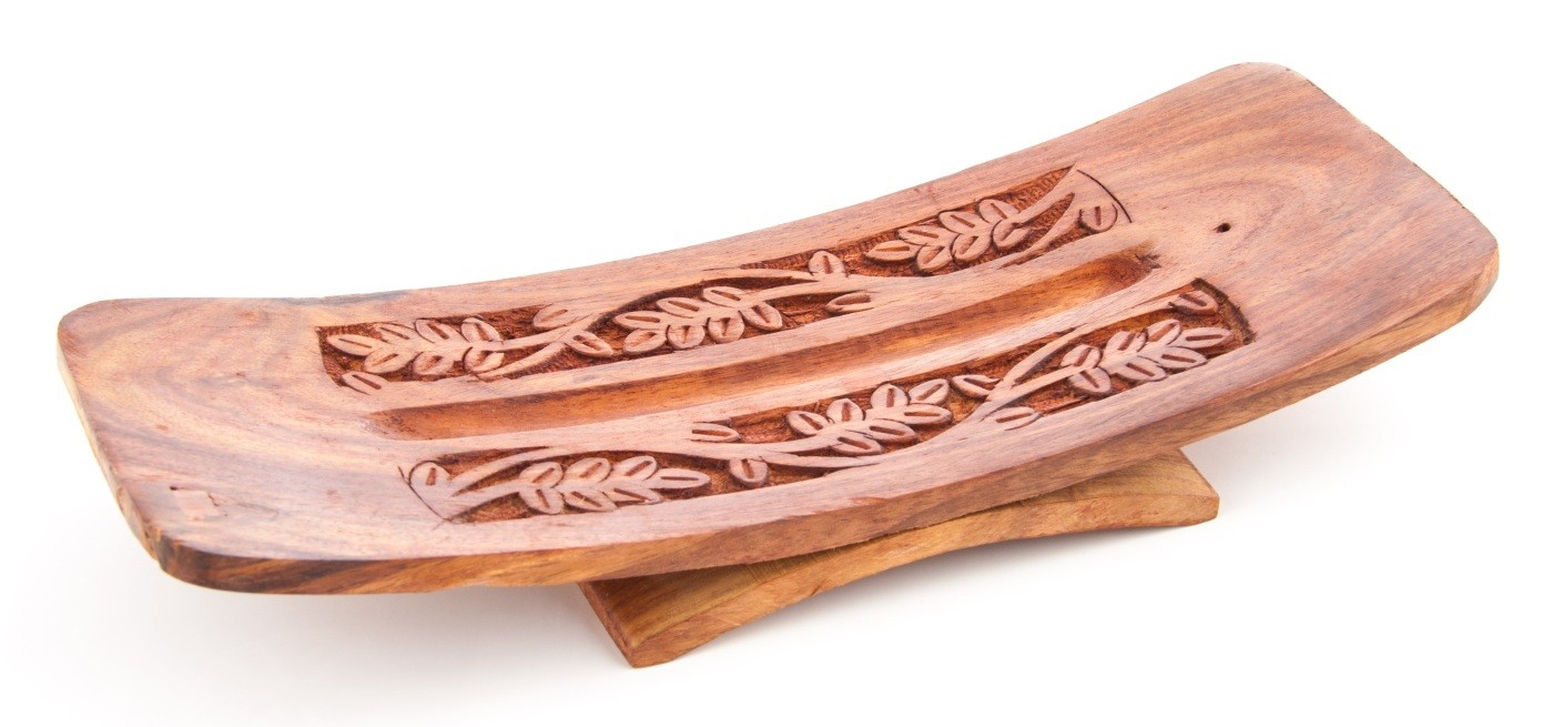 Räucherstäbchenhalter Blätter superbreit aus Holz 26 cm