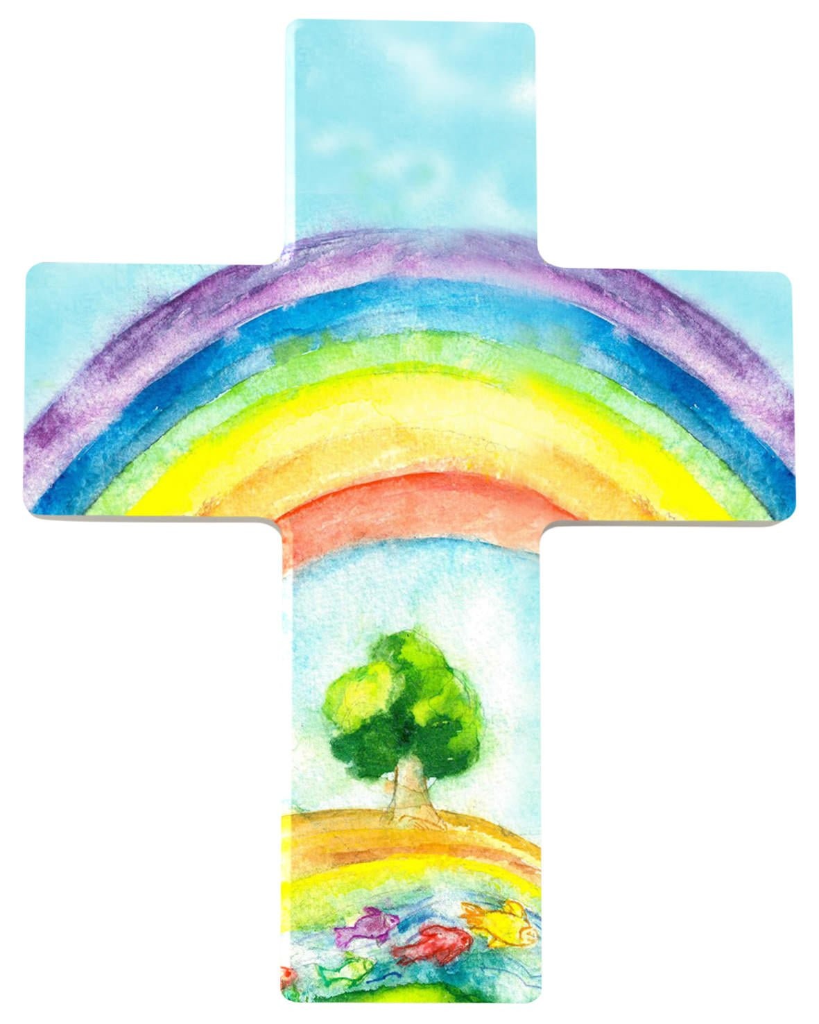 Mini Kinderkreuz bunt Motiv: Regenbogen 8,8 x 7,5 cm