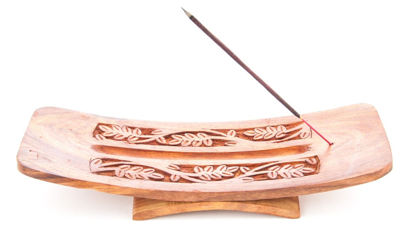 Räucherstäbchenhalter Blätter superbreit aus Holz 26 cm