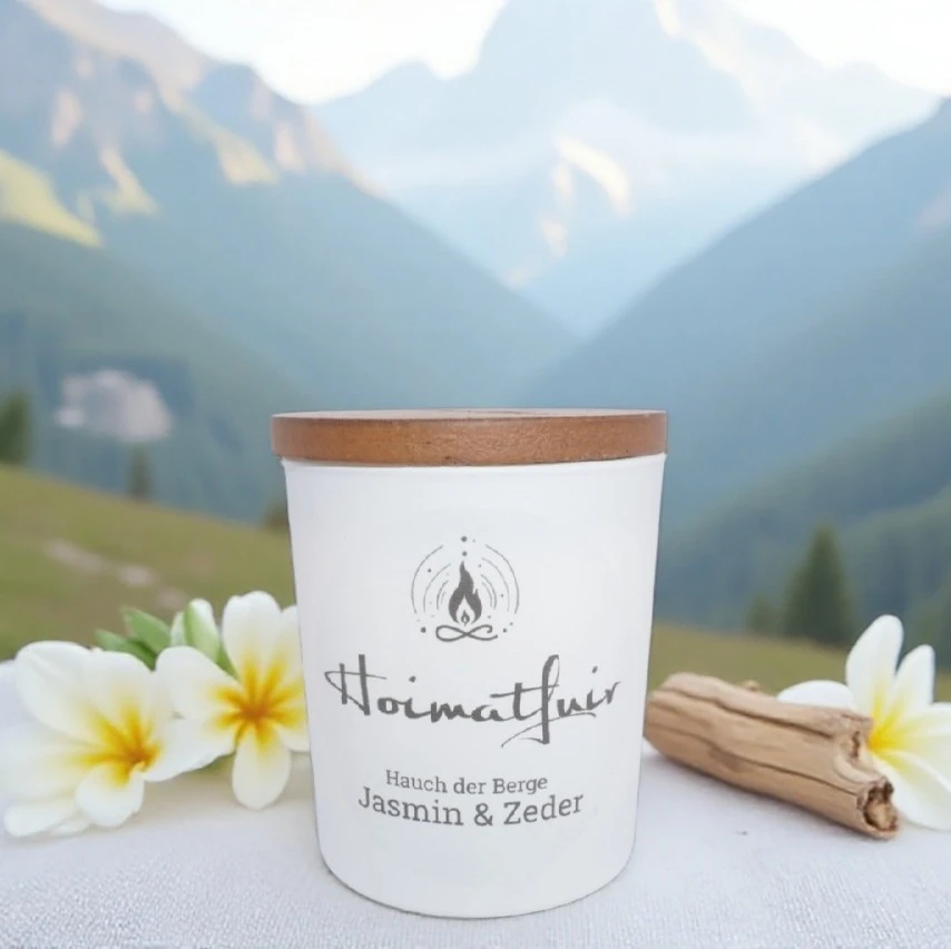 Hoimatfuir Duftkerze "Hauch der Berge - Jasmin & Zeder"