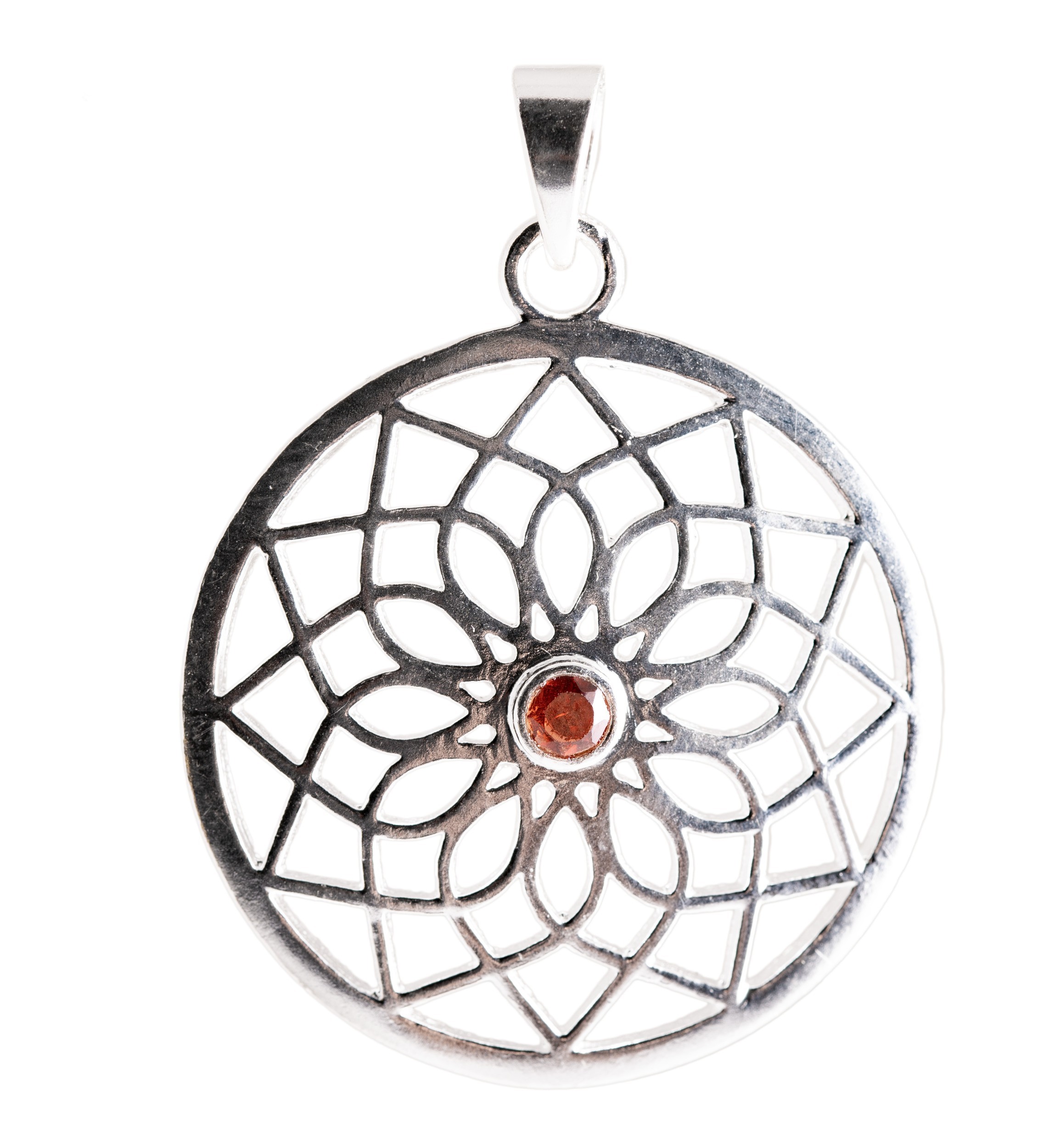 Mandala Anhänger 925 Sterling Silber mit Granat
