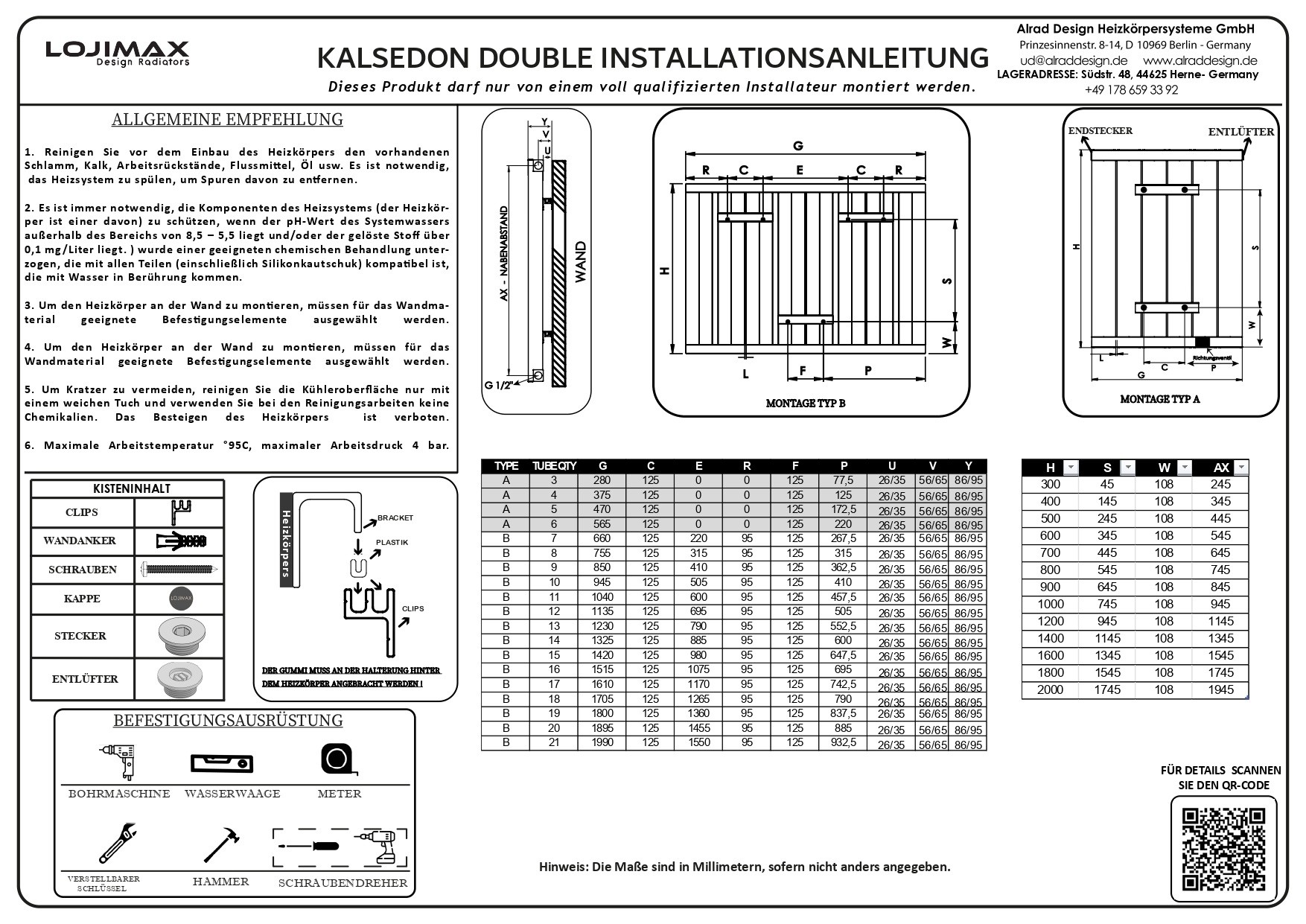 Lojimax Aluminium Design Heizkörper Paneelheizkörper Wand Heizung Kalsedon Double