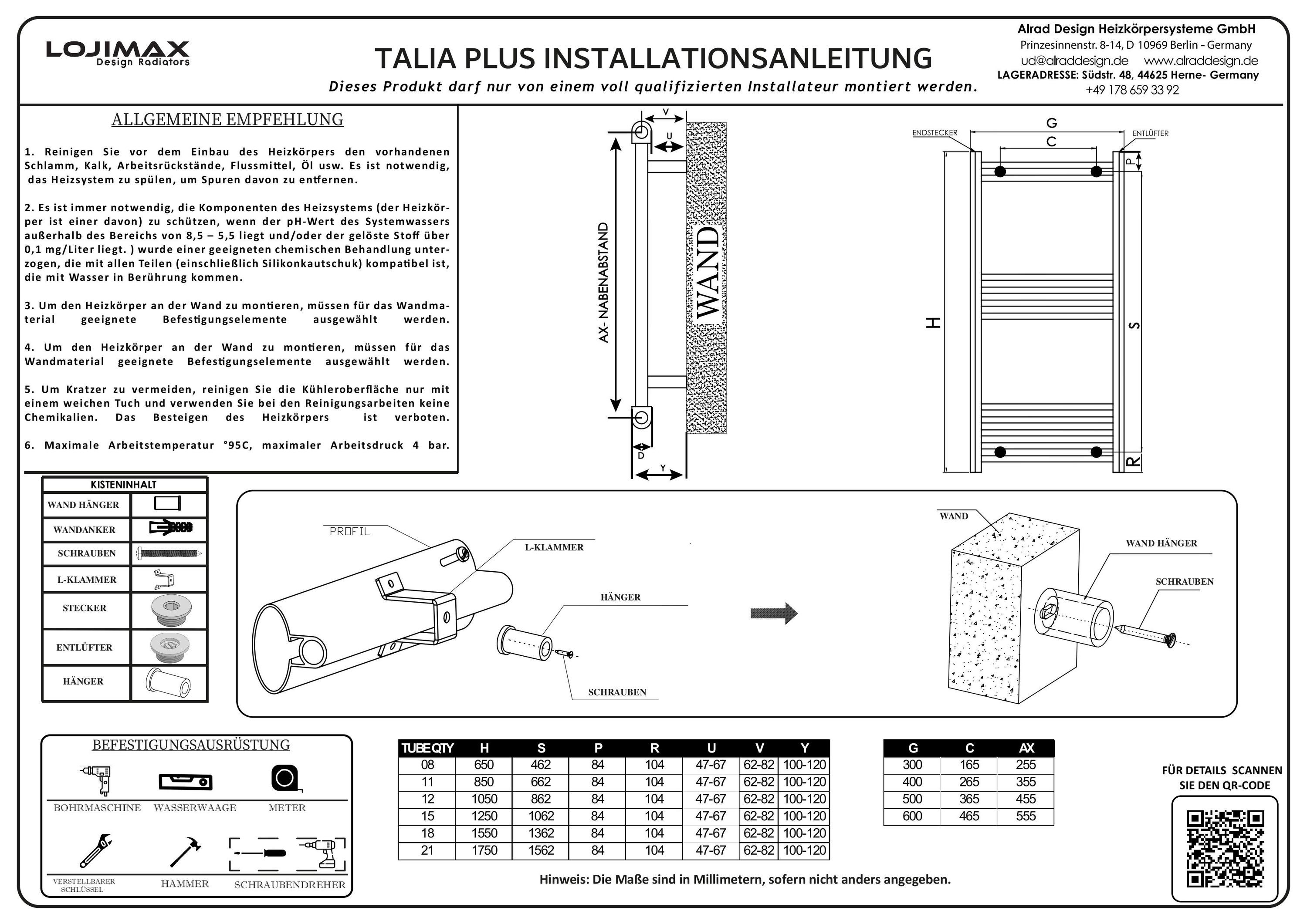 Lojimax Aluminium Design Badheizkörper Badezimmer Heizung Talia Plus