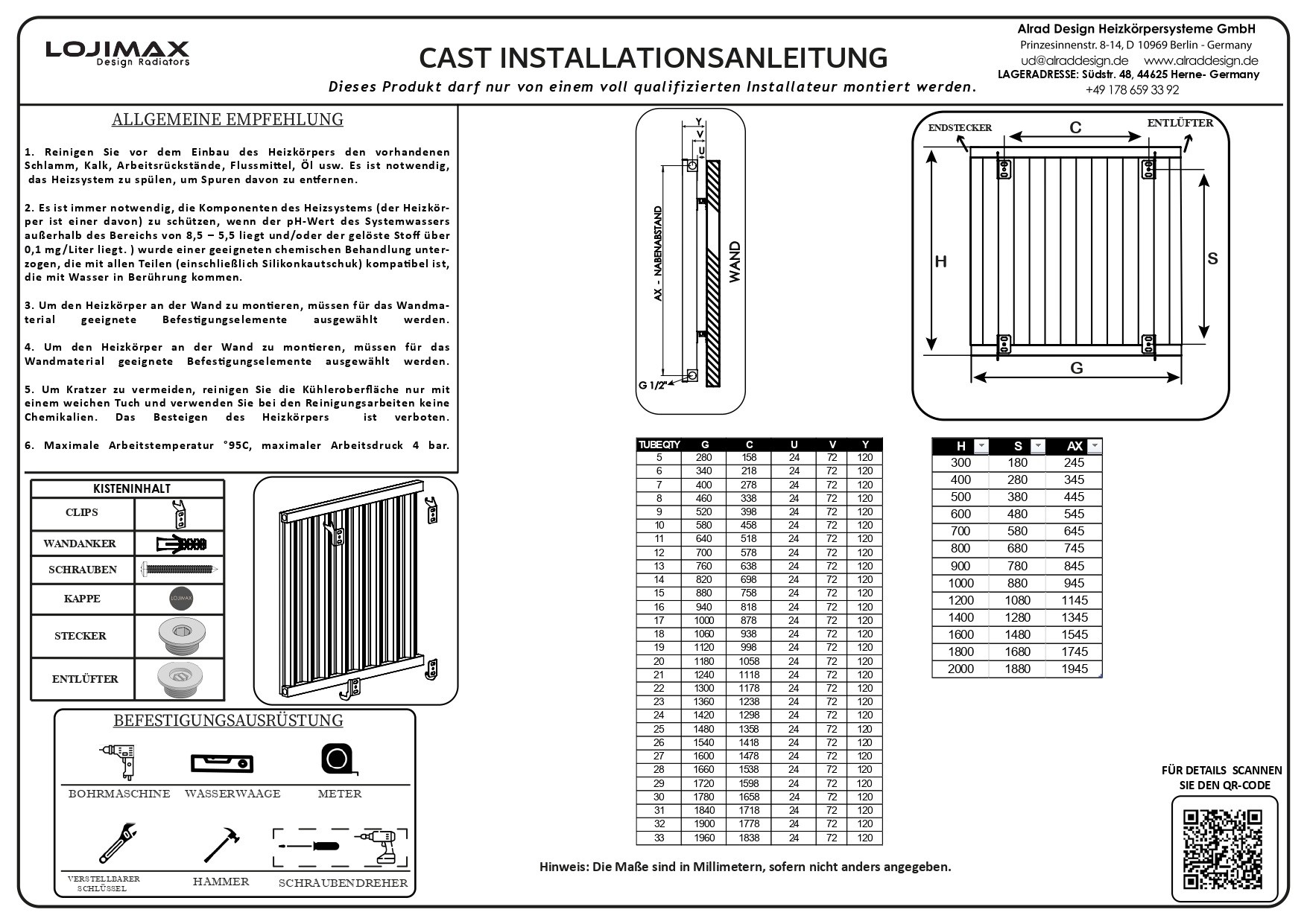 Lojimax Aluminium Design Heizkörper Paneelheizkörper Wand Heizung Cast