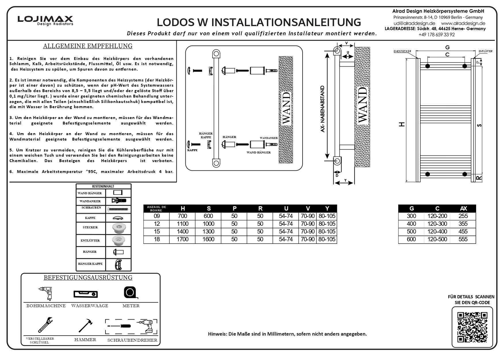 Lojimax Aluminium Design Badheizkörper Badezimmer Heizung Lodos W