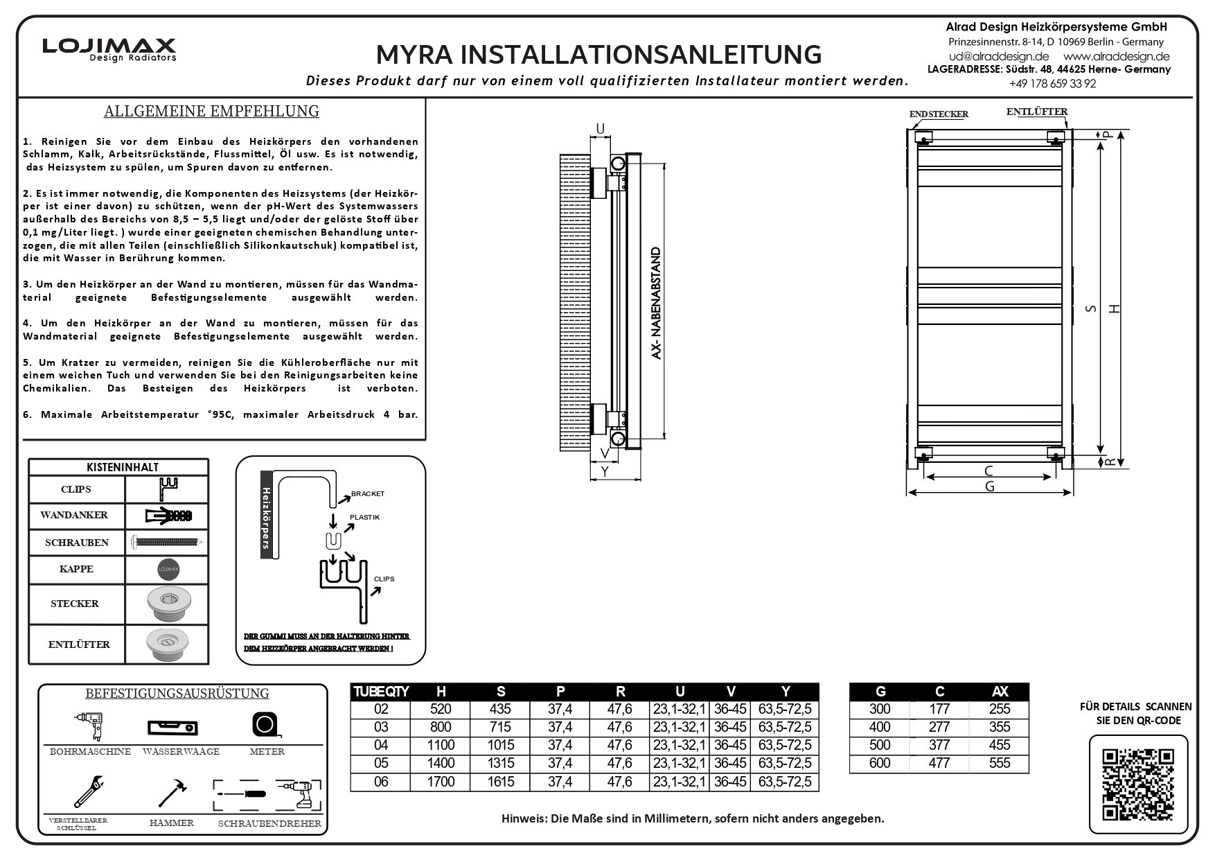 Lojimax Aluminium Design Badheizkörper Badezimmer Heizung Myra