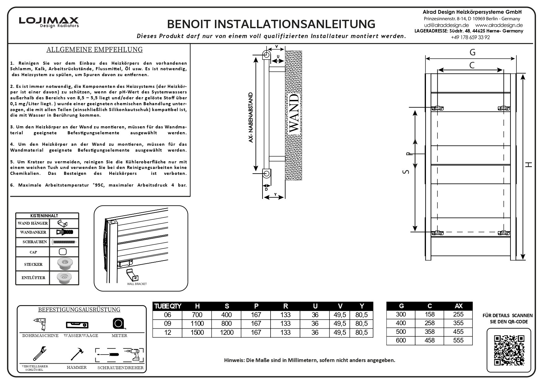 Lojimax Aluminium Design Badheizkörper Badezimmer Heizung Benoit