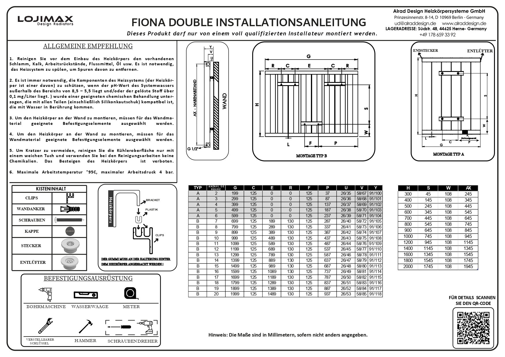 Lojimax Aluminium Design Heizkörper Paneelheizkörper Wand Heizung Fiona Double