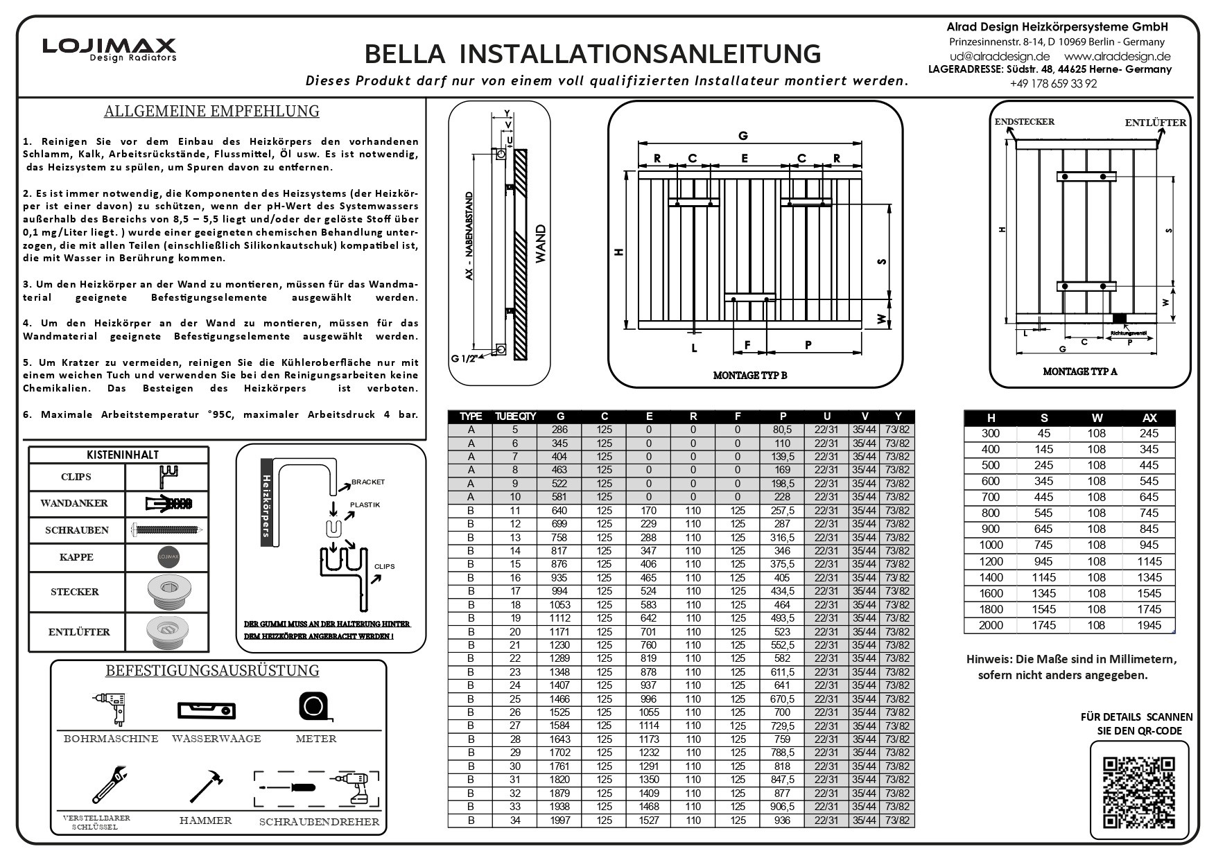 Lojimax Aluminium Design Heizkörper Paneelheizkörper Wand Heizung Bella