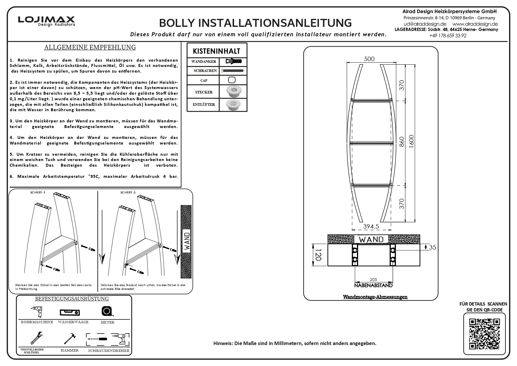 Lojimax Aluminium Design Badheizkörper Badezimmer Heizung Bolly