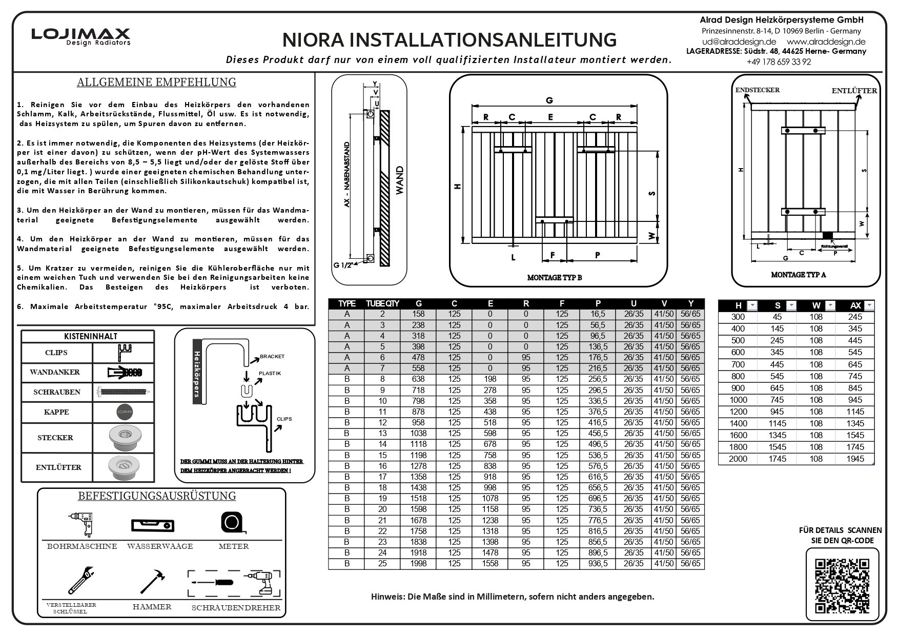 Lojimax Aluminium Design Heizkörper Paneelheizkörper Wand Heizung Niora