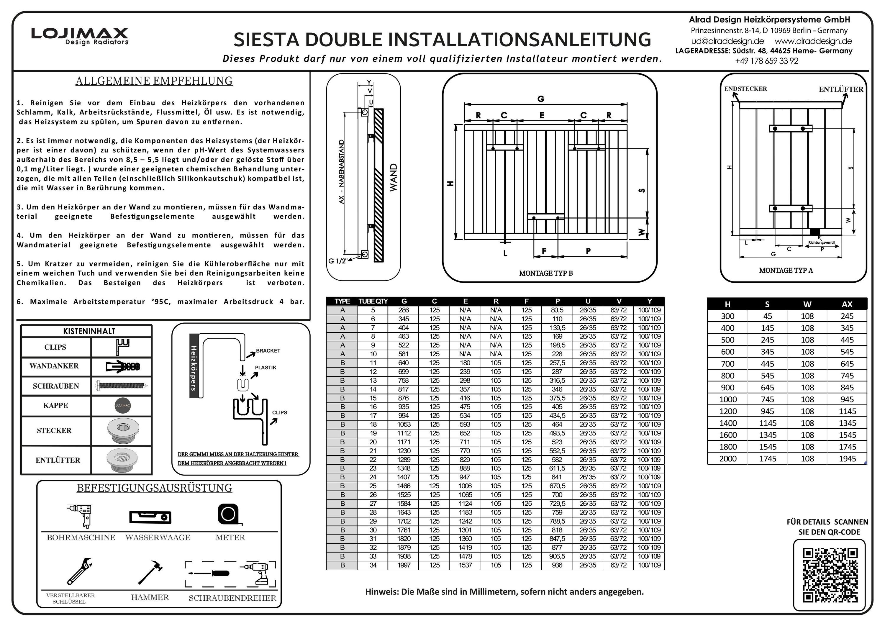 Lojimax Aluminium Design Heizkörper Paneelheizkörper Wand Heizung Siesta Double