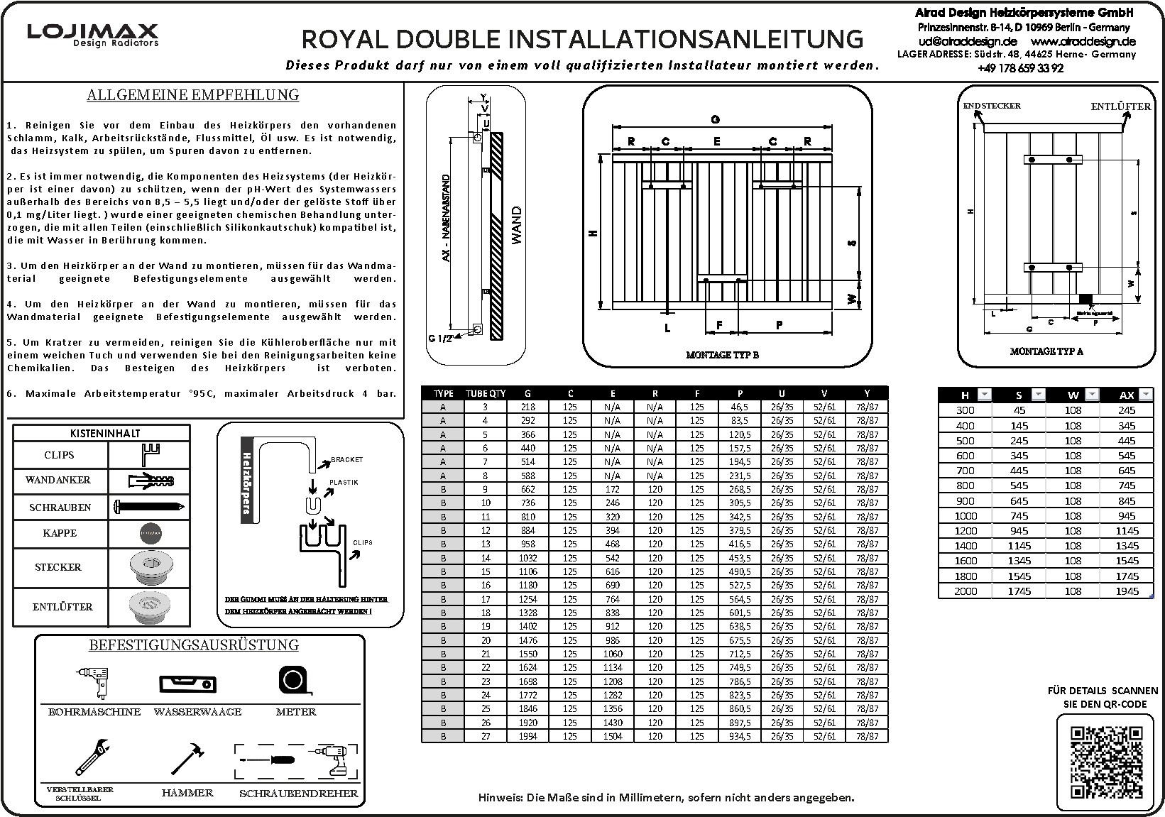 Lojimax Aluminium Design Heizkörper Paneelheizkörper Wand Heizung Royal Double