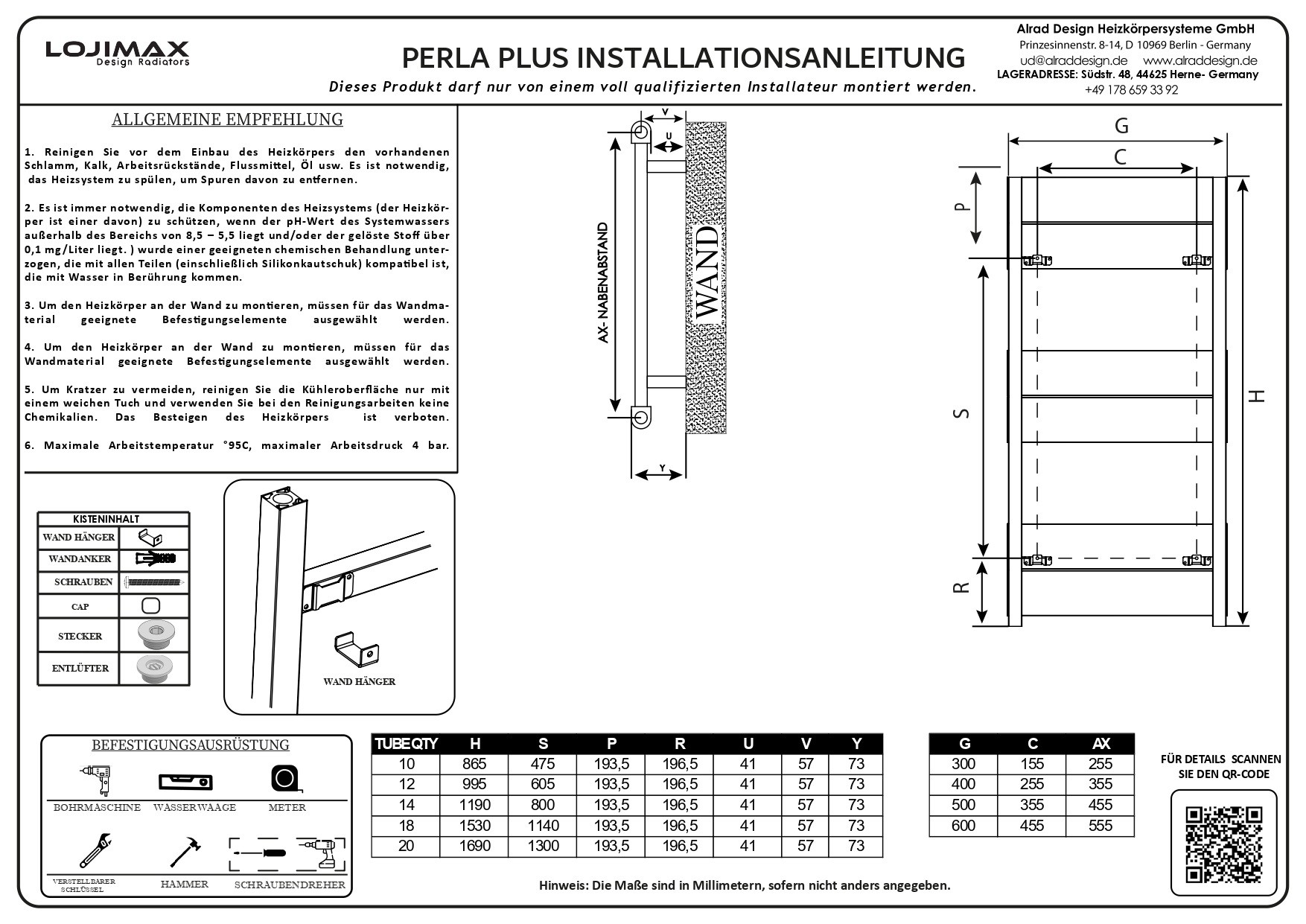 Lojimax Aluminium Design Badheizkörper Badezimmer Heizung Perla Plus