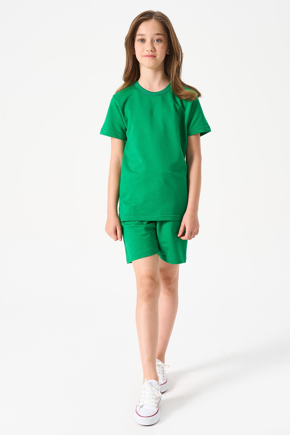 Mädchen Basic T-Shirt und Shorts Set - GRÜN main variant image