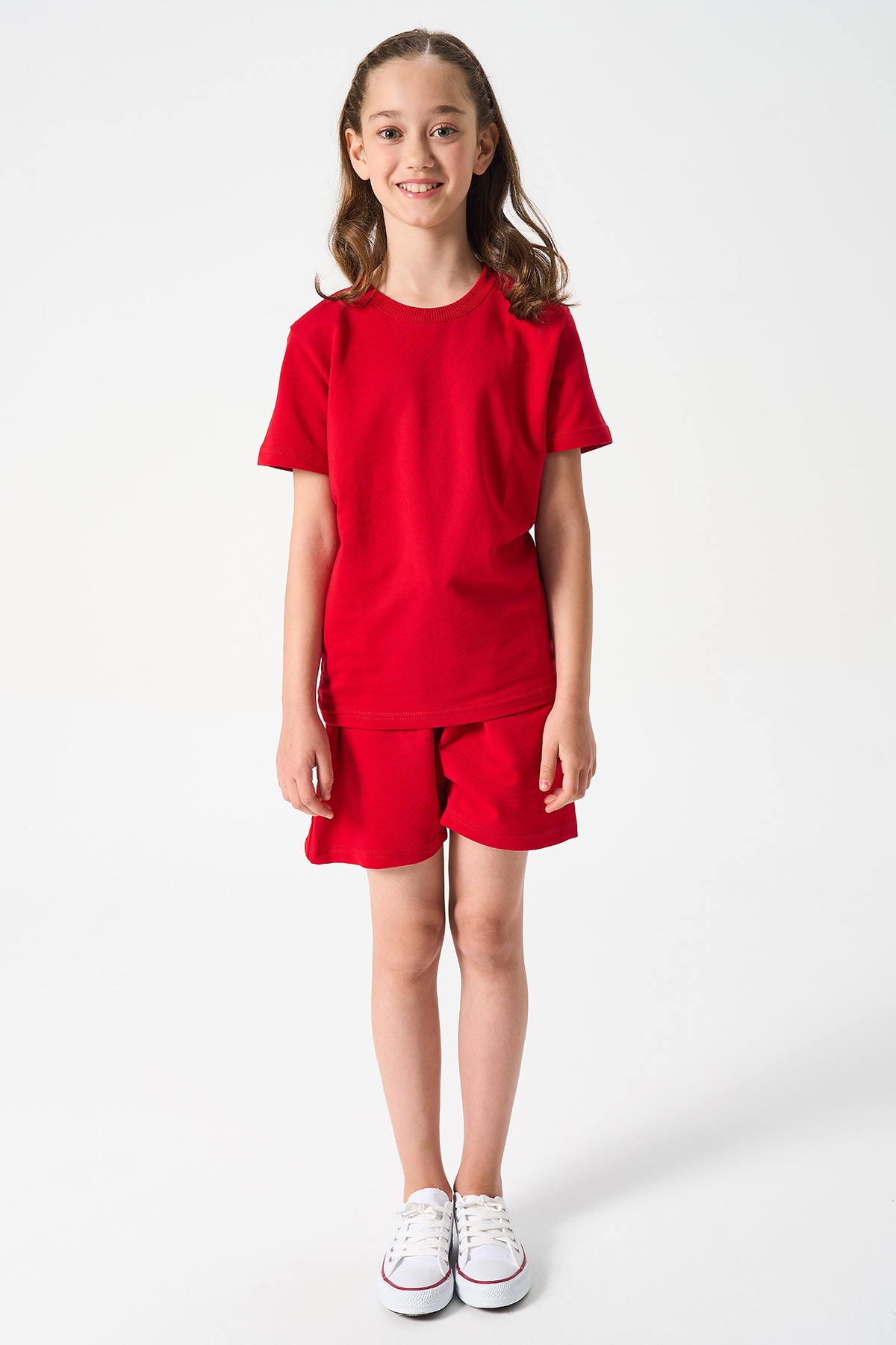 Mädchen Basic T-Shirt und Shorts Set - ROT main variant image