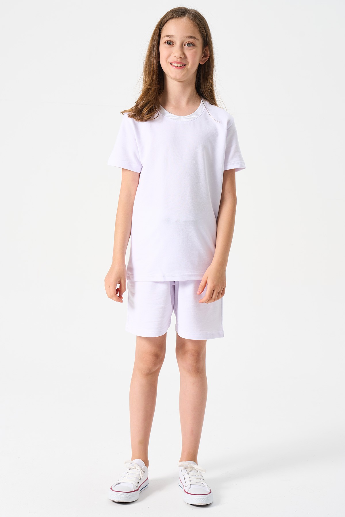 Mädchen Basic T-Shirt und Shorts Set - Weiß main variant image