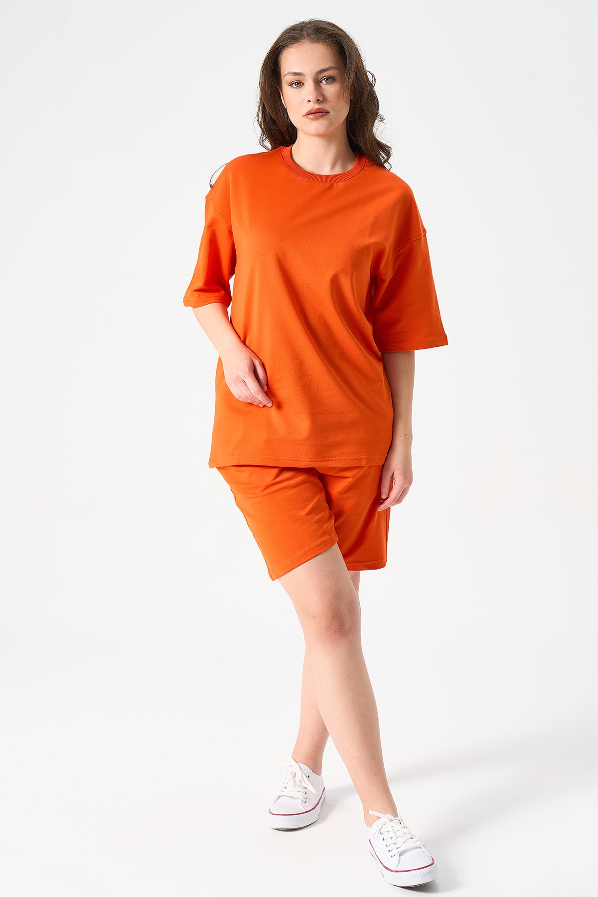 Women's Oversize T-Shirt and Shorts Set - ORANGE image