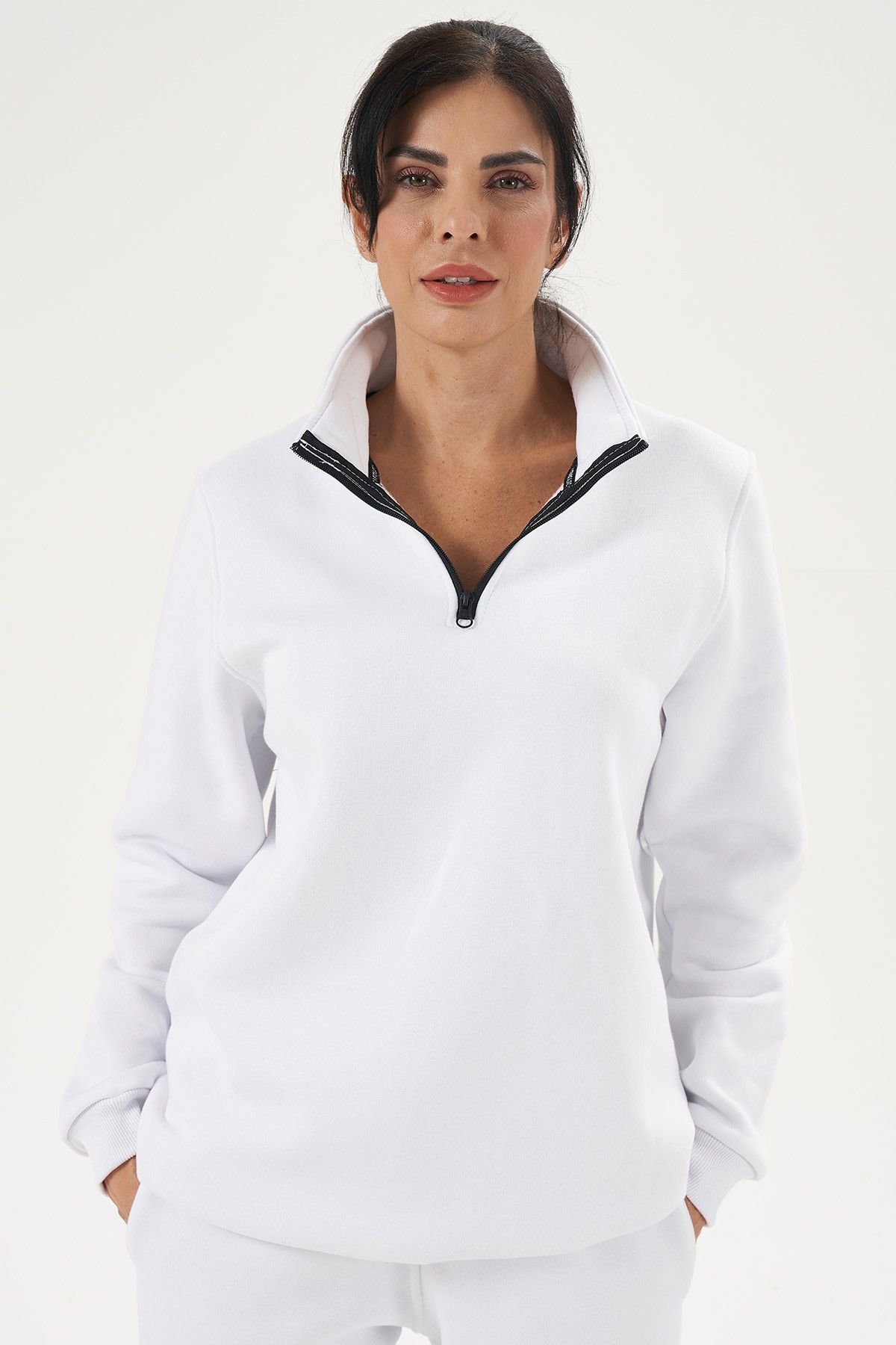 Half Zip Sweatshirt für Damen - Weiß image