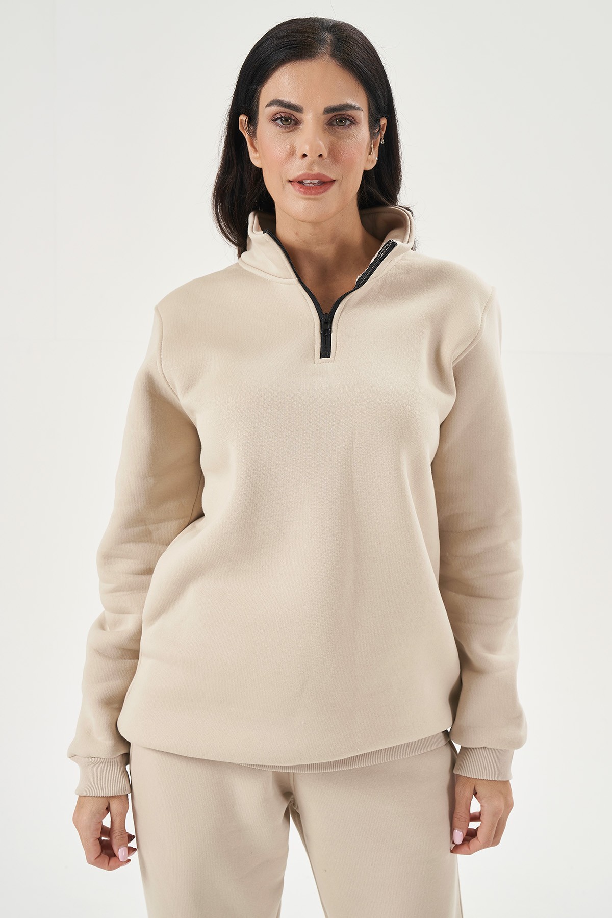 Half Zip Sweatshirt für Damen - Hellbraun image