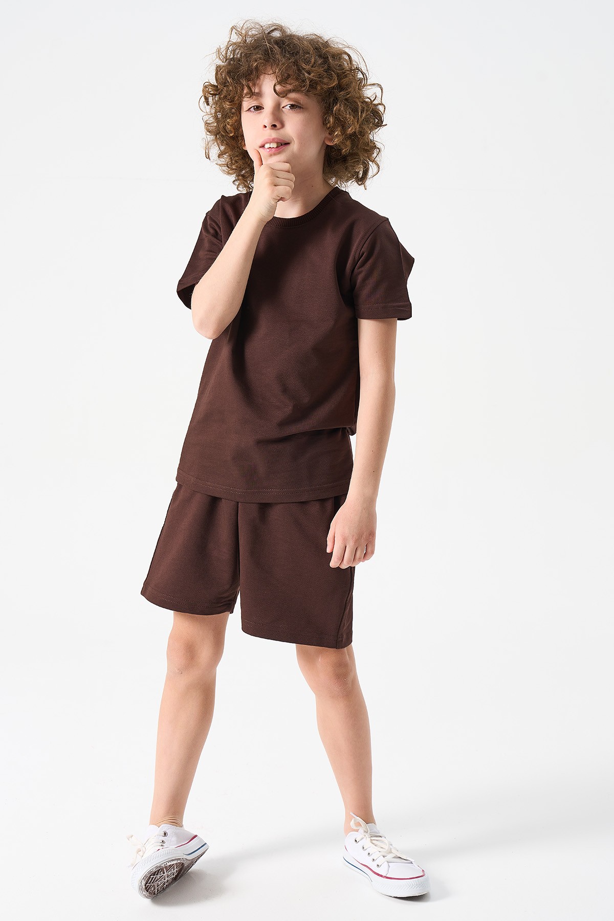 Jungen Basic T-Shirt und Shorts Set - BRAUN main variant image