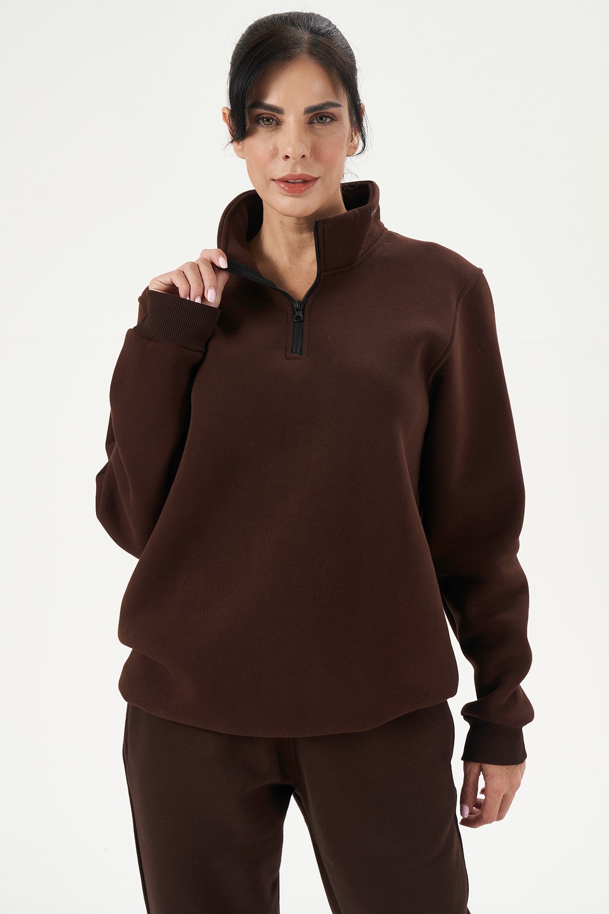 Half Zip Sweatshirt für Damen - BRAUN image