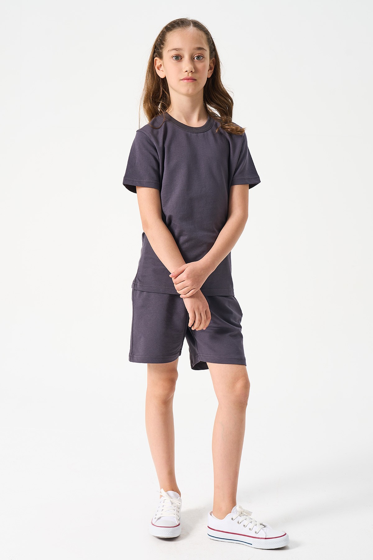 Mädchen Basic T-Shirt und Shorts Set - GRAU main variant image