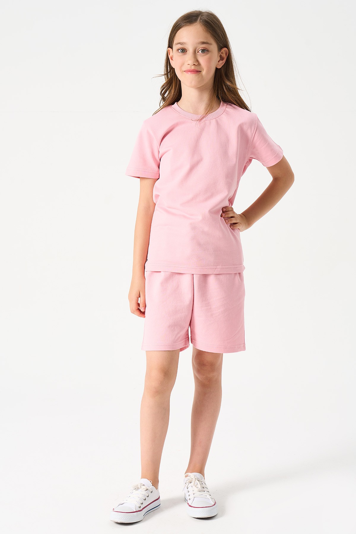 Mädchen Basic T-Shirt und Shorts Set - ROSA main variant image