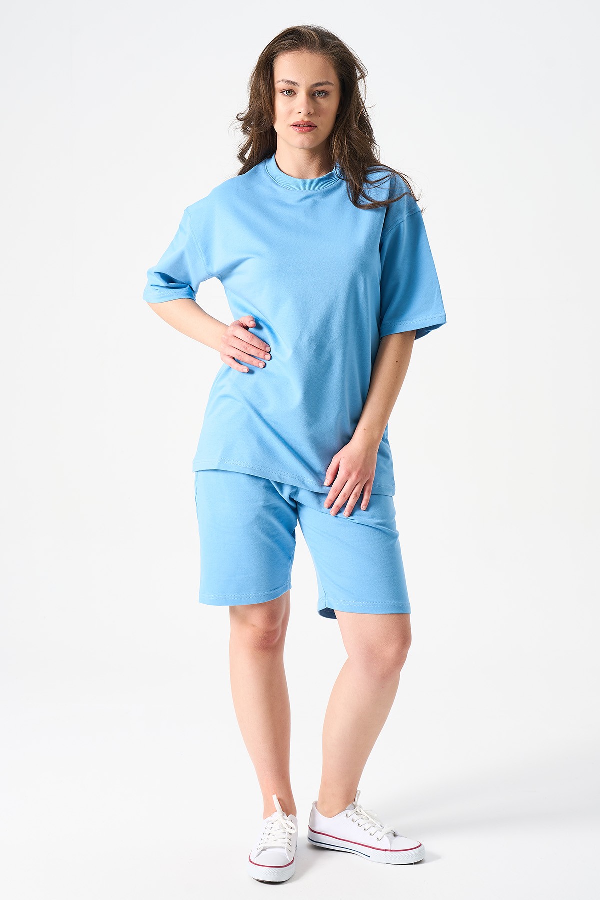 Women's Oversize T-Shirt and Shorts Set - BLUE image