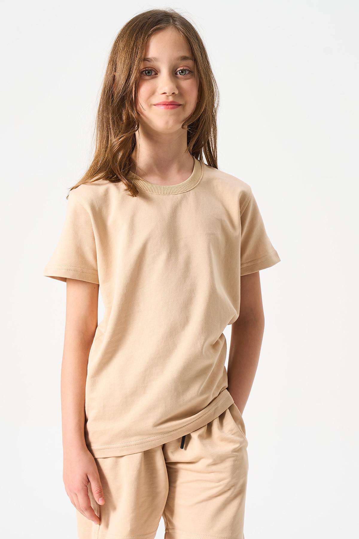 Mädchen Basic T-Shirt - Hellbraun image