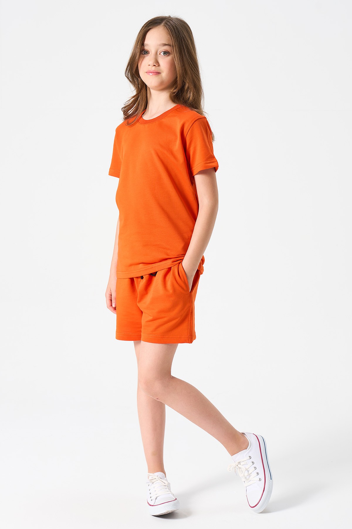 Mädchen Basic T-Shirt und Shorts Set - ORANGE main variant image