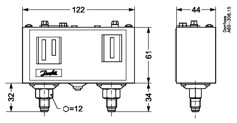 Dual Druckschalter / Pressostat Danfoss KP15, man. Reset