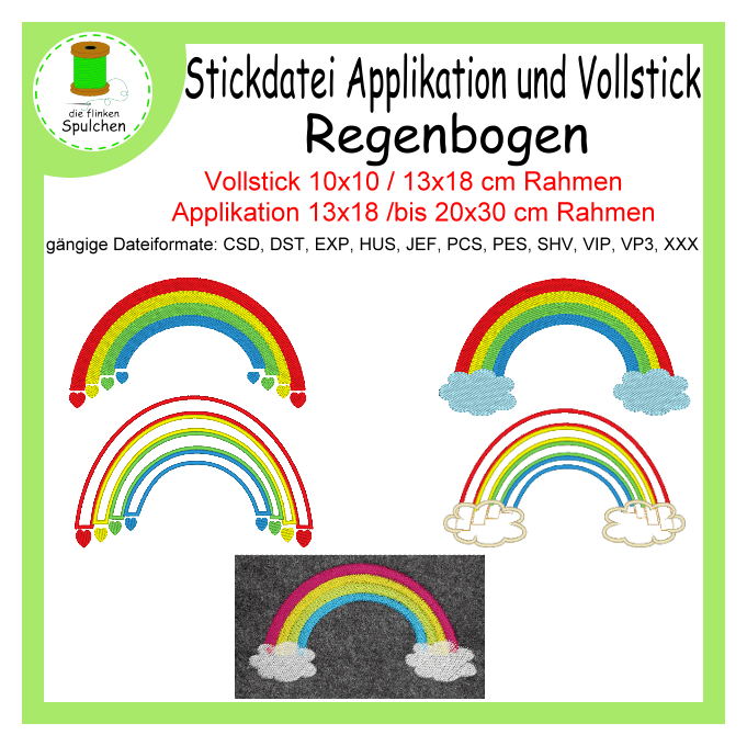 Stickdatei Applikation und Füllstich Regenbogen