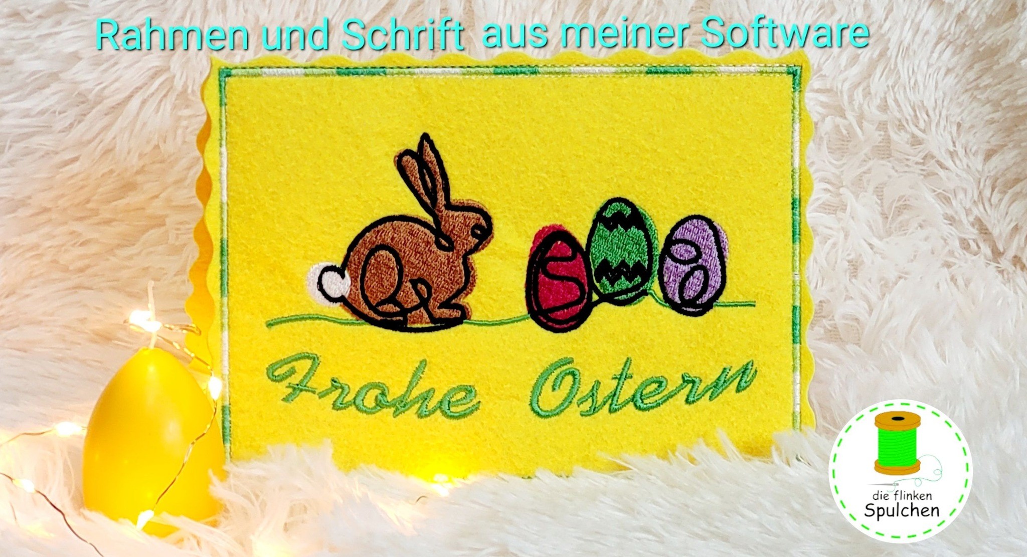 Stickdatei Hase mit Eier auf Linie