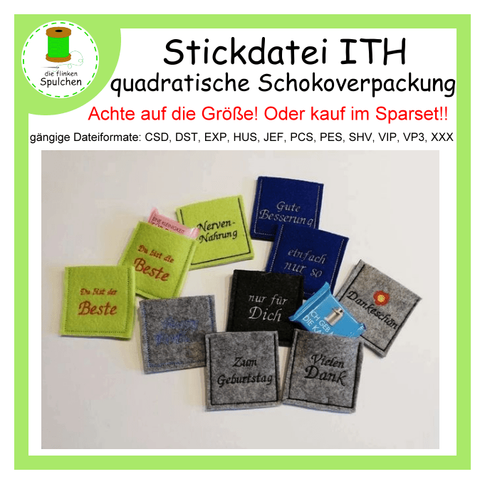 Stickdatei ITH quadratische Schoko Verpackung Set