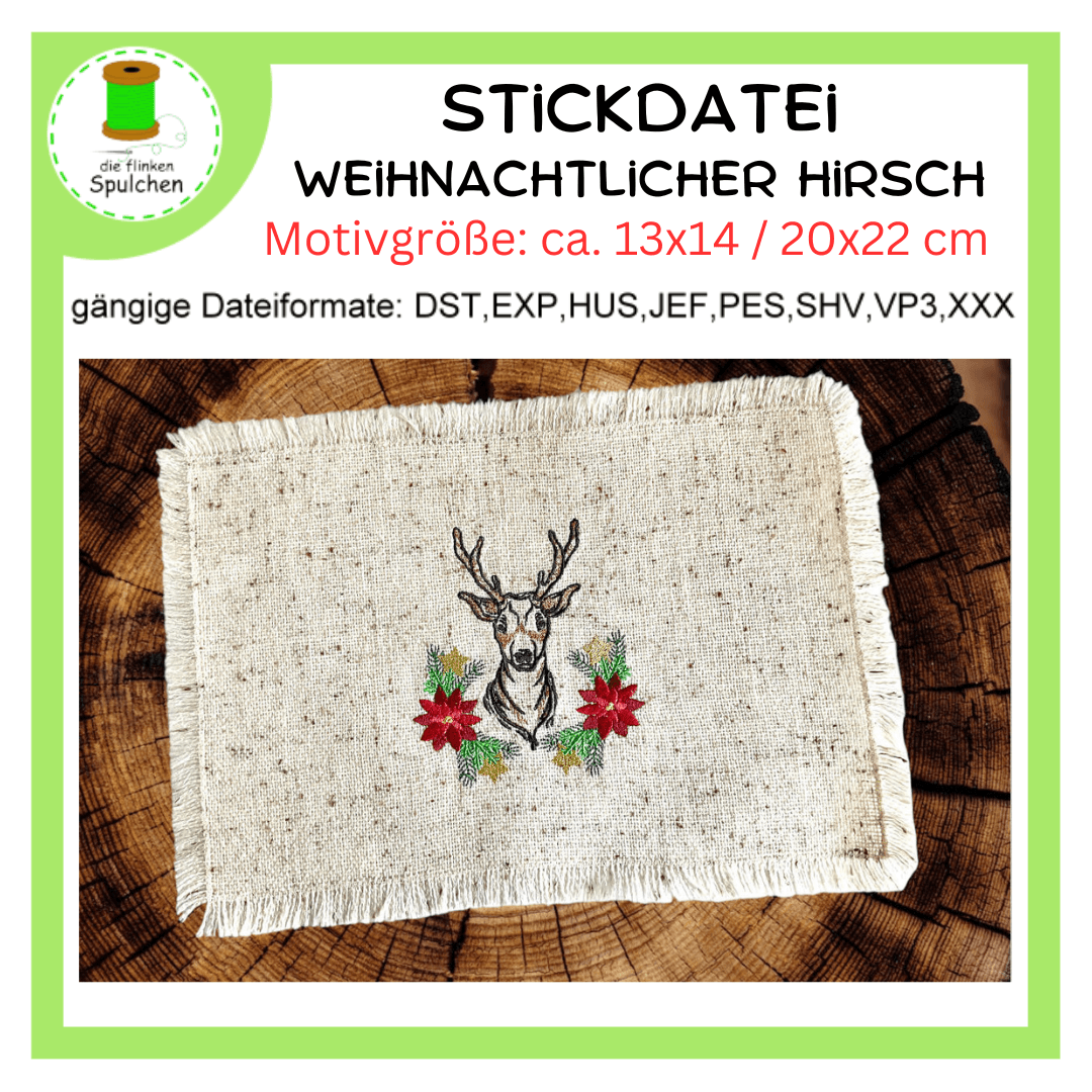 Stickdatei Outline Hirsch Weihnachten