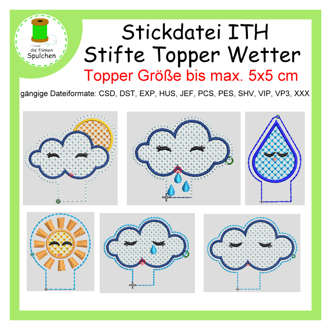 Stickdatei ITH Stifte Topper Wetter Set