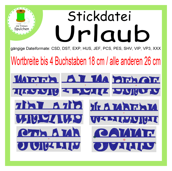 Stickdatei geteilte Wörter Urlaub Set