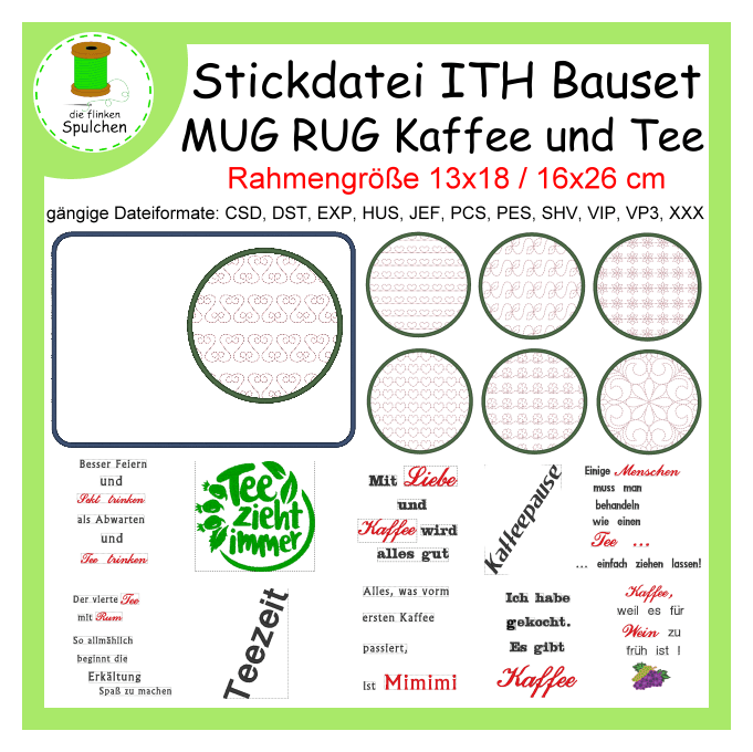 Stickdatei ITH MugRug Bau - Set zum selber zusammenstellen