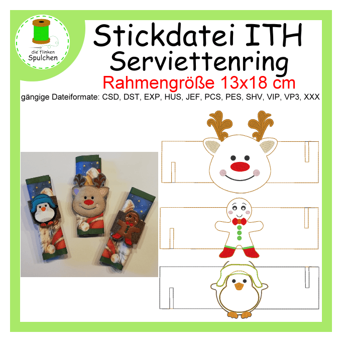 Stickdatei ITH Serviettenringe Weihnachten