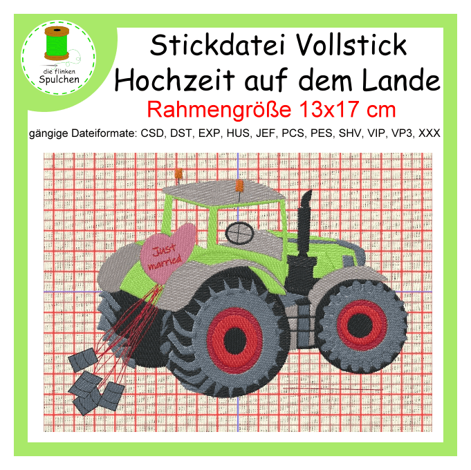 Stickdatei Vollstich Hochzeit auf dem Lande Traktor 2