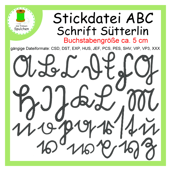 Stickdatei Sütterlin ABC / Buchstaben / Alphabet