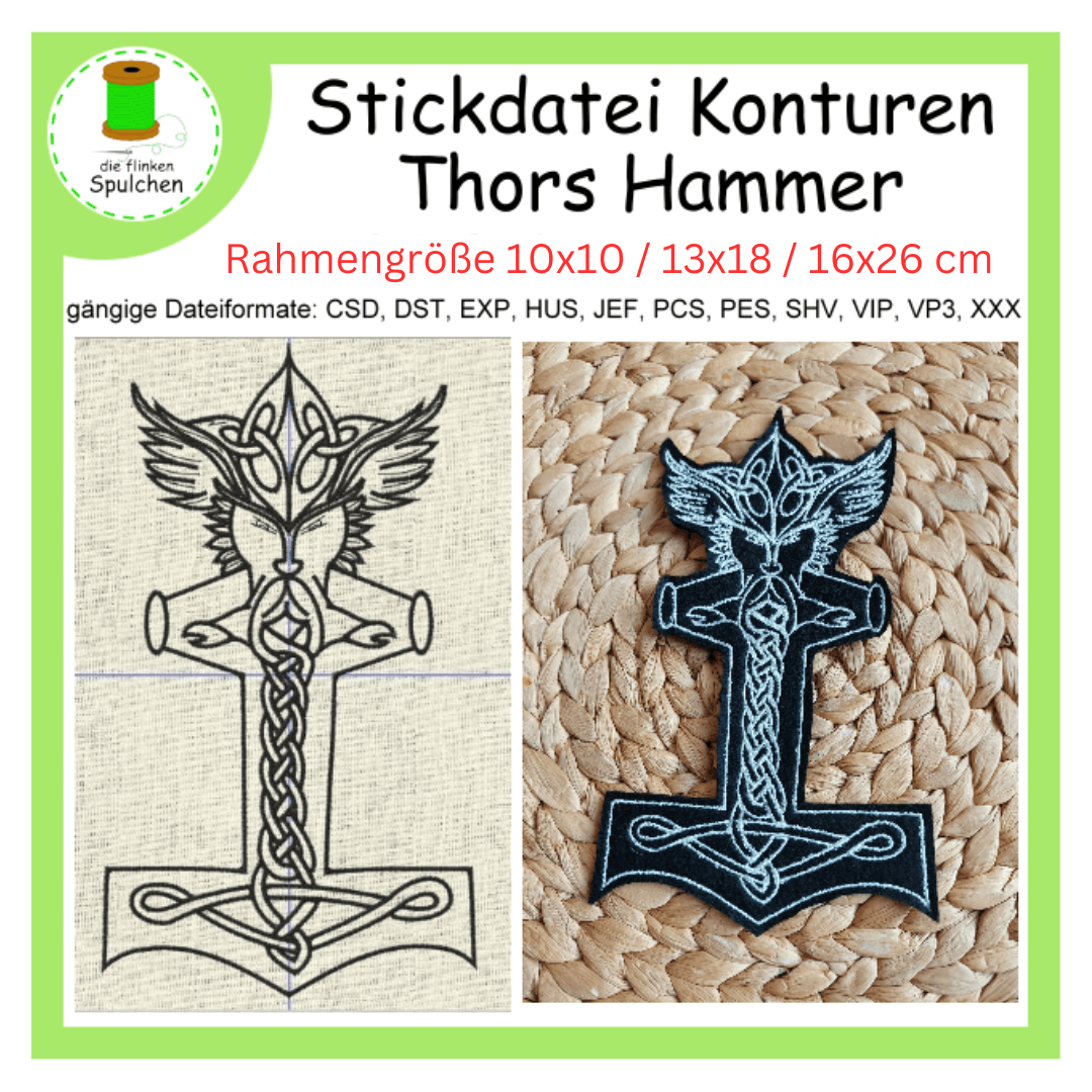 Stickdatei Konturen "Thors" Götter Hammer