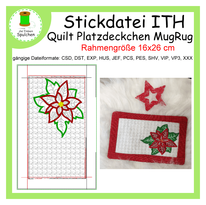 Stickdatei ITH Weihnachtsstern Quilt MugRug